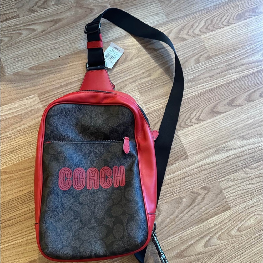 Coach Men's Red and Brown Sling Bag